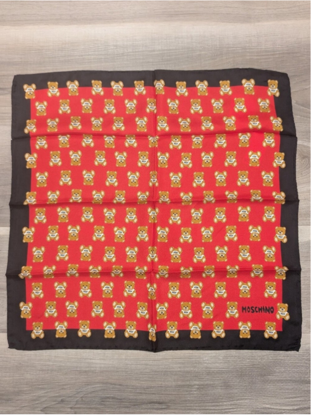 Moschino | Toy Bear Print Silk Foulard Square Scarf In Red & Black